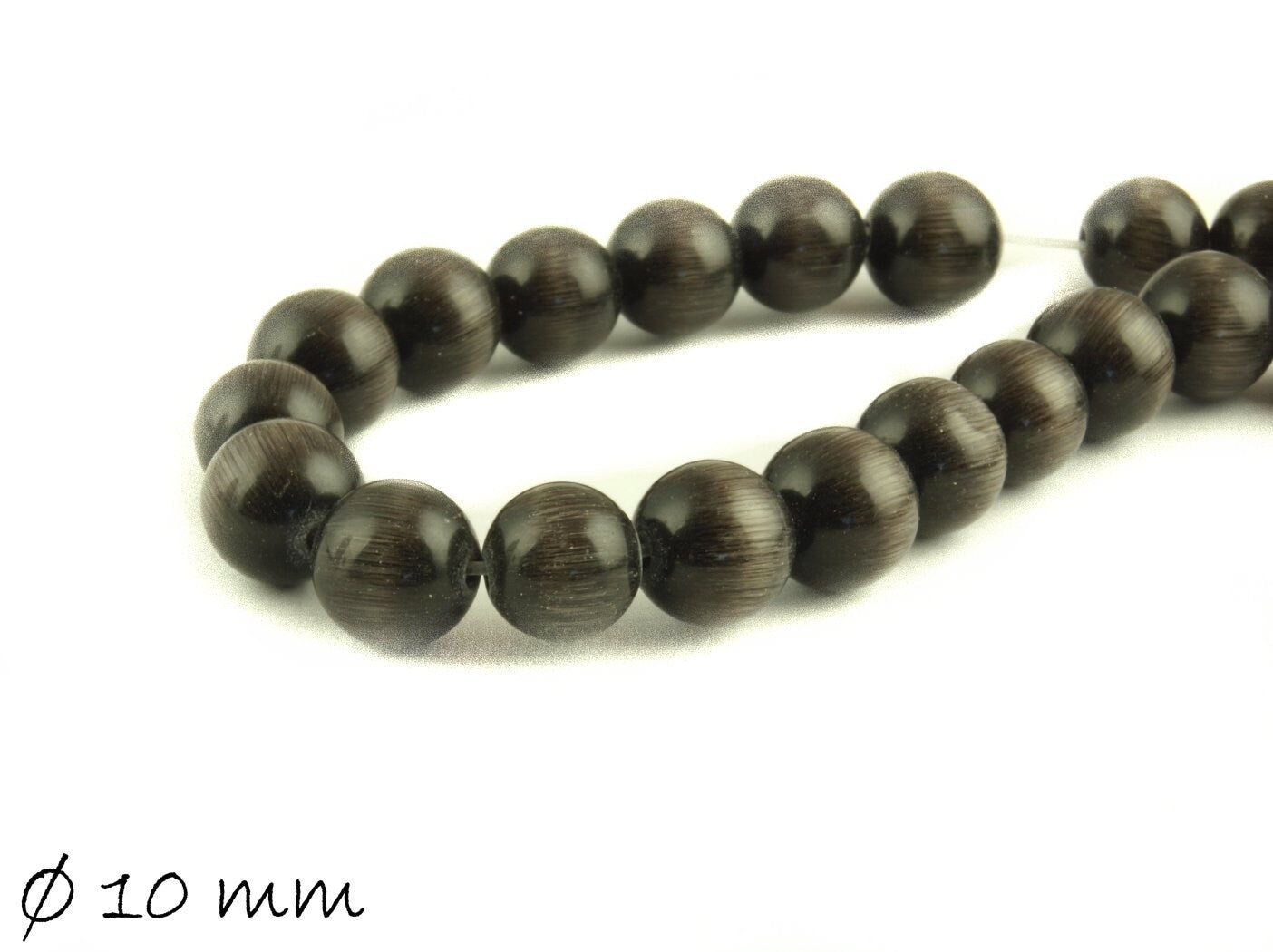 10 Stück Cat Eye Perlen, Ø 10 mm, schwarz