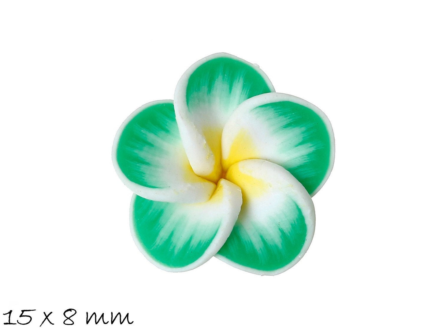4 Stück Frangipani Blüten, Fimo Clay, grün 15 x 8 mm