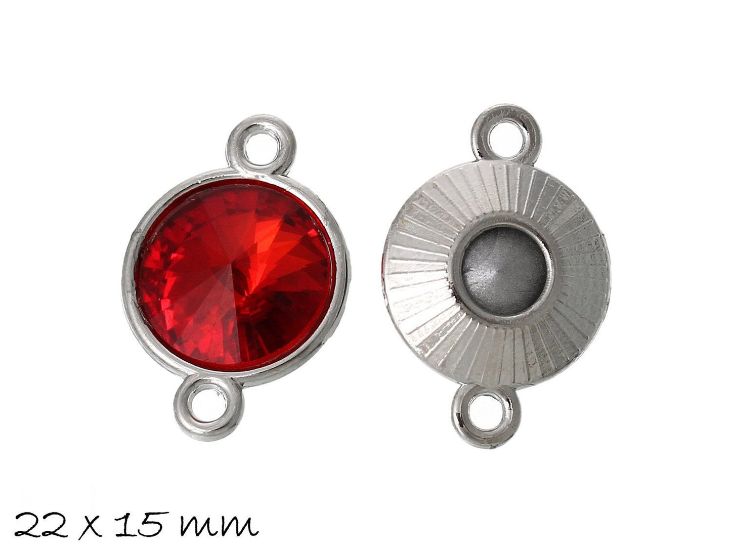 2 Stück Verbinder mit Strassstein in Rot, 22 x 15 mm