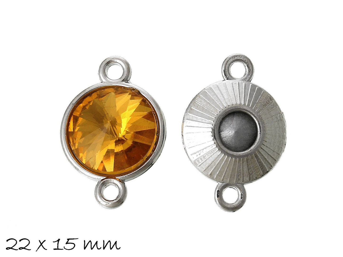 2 Stück Verbinder mit Strassstein in Gelb, 22 x 15 mm