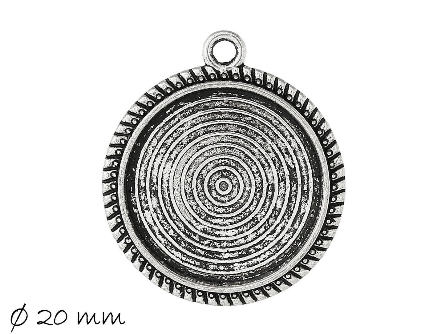 4 Stück Anhänger mit Cabochonfassung / Medaillon, Ø 20mm, altsilber