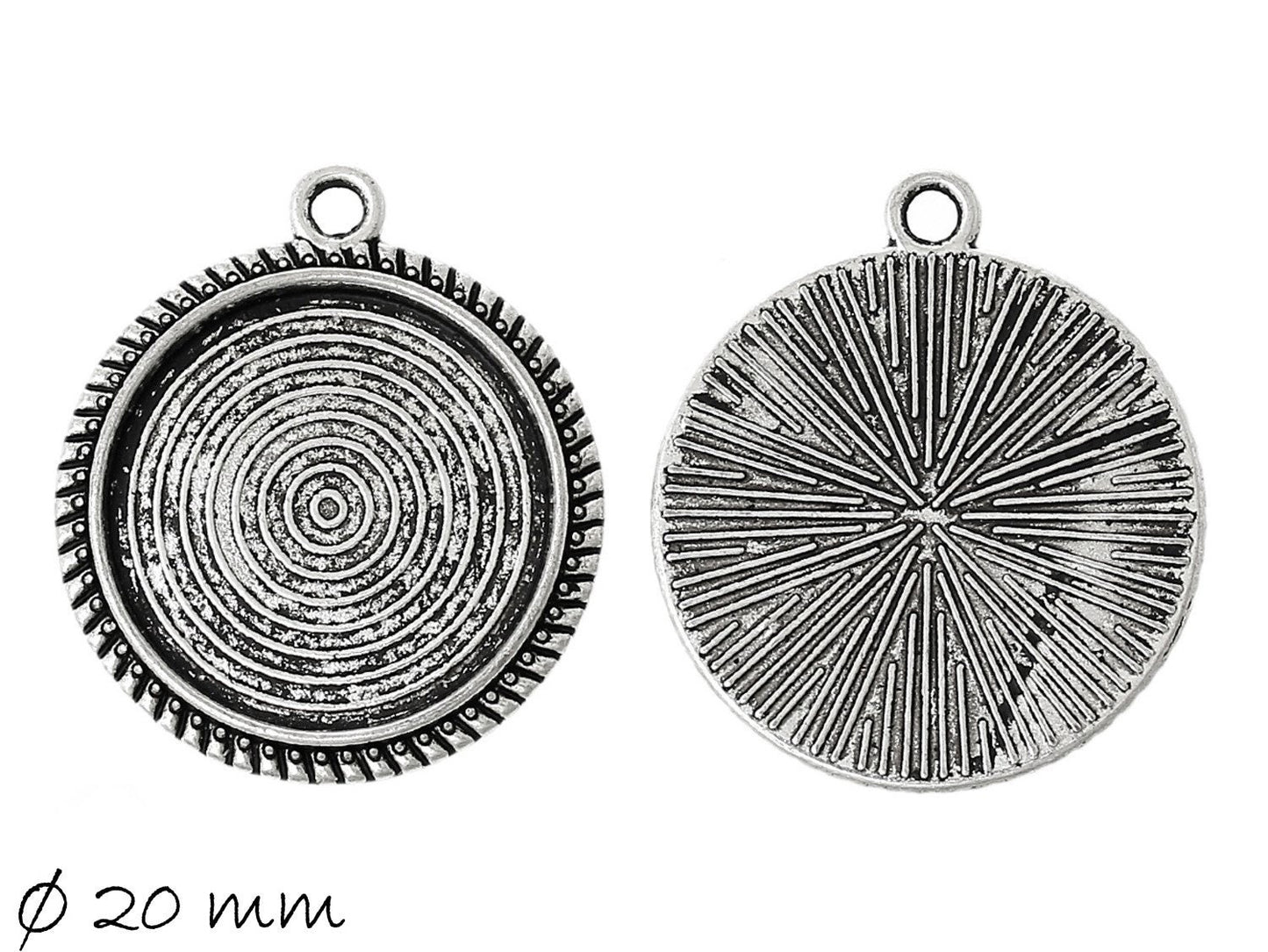 4 Stück Anhänger mit Cabochonfassung / Medaillon, Ø 20mm, altsilber