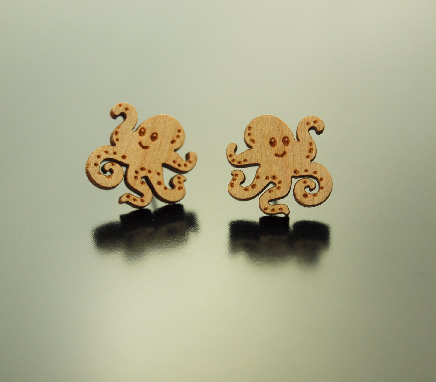 Ohrstecker Tintenfisch Krake Oktopus Wasser Meer Holz Ohrringe Stecker
