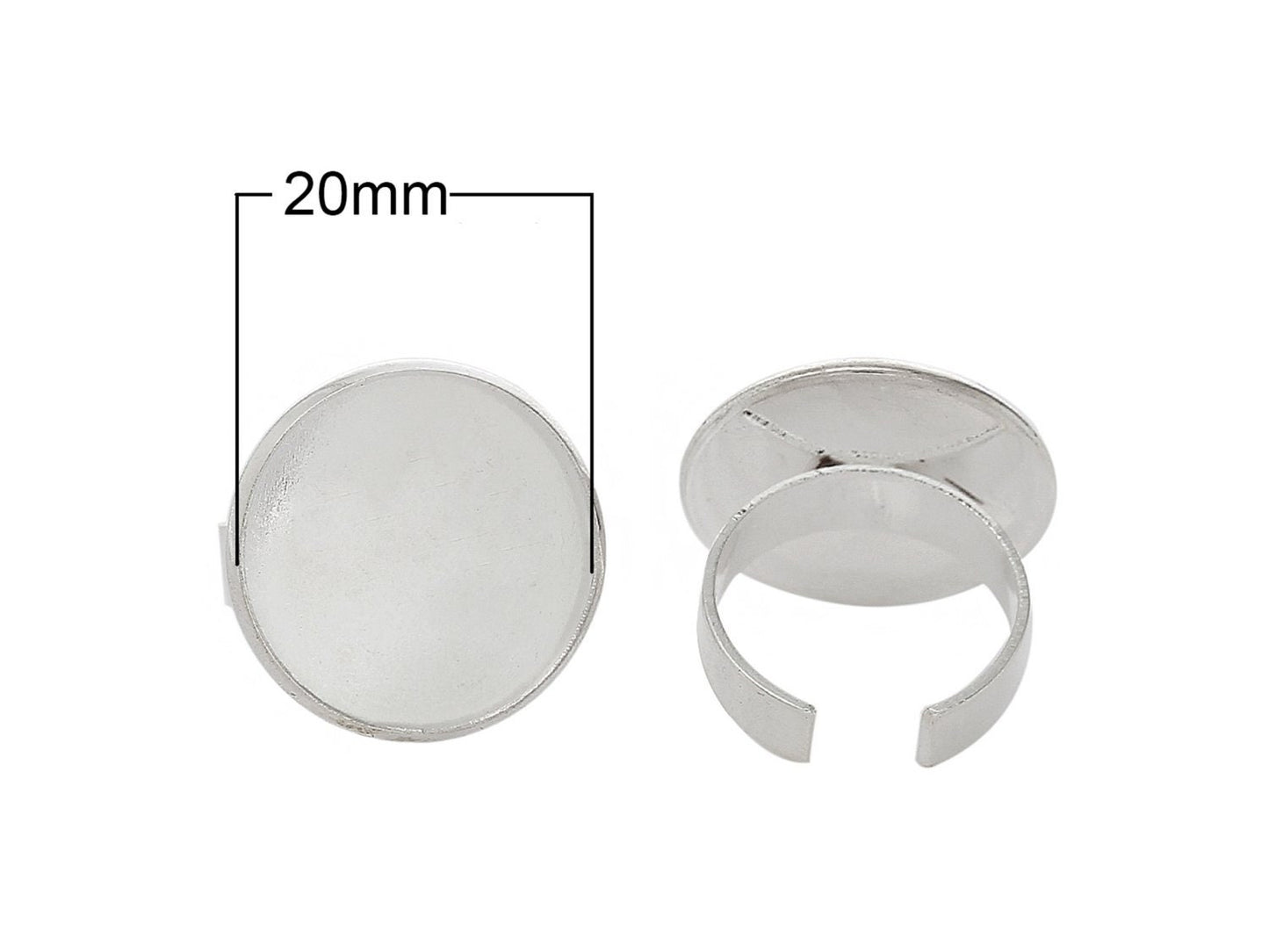 2 Stück Ring Rohlinge, silber, 20 mm Cabochonfassung