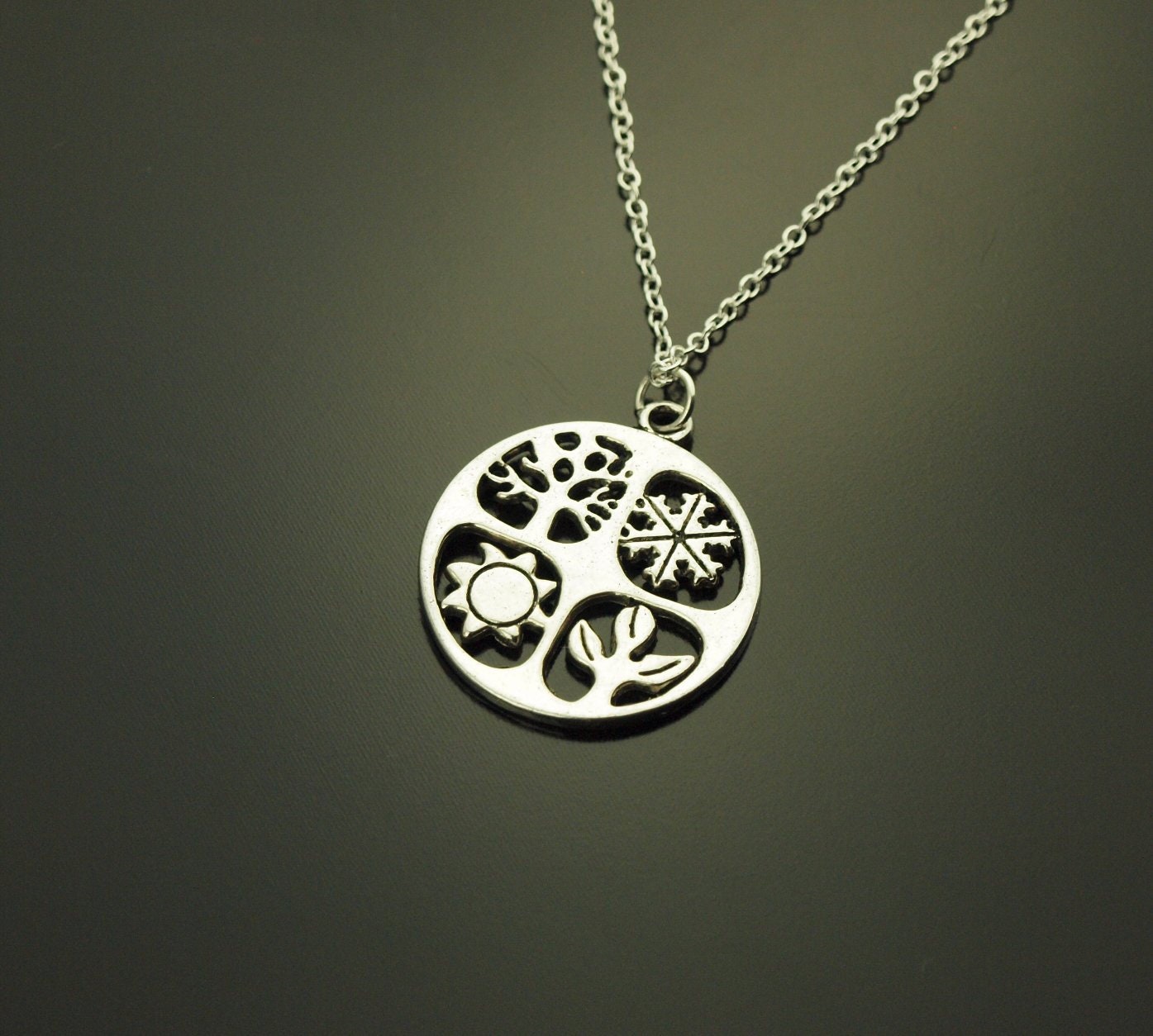 Kette 4 Jahreszeiten Frühling Sommer Herbst Winter Natur Liebe romantisch Anhänger silbern