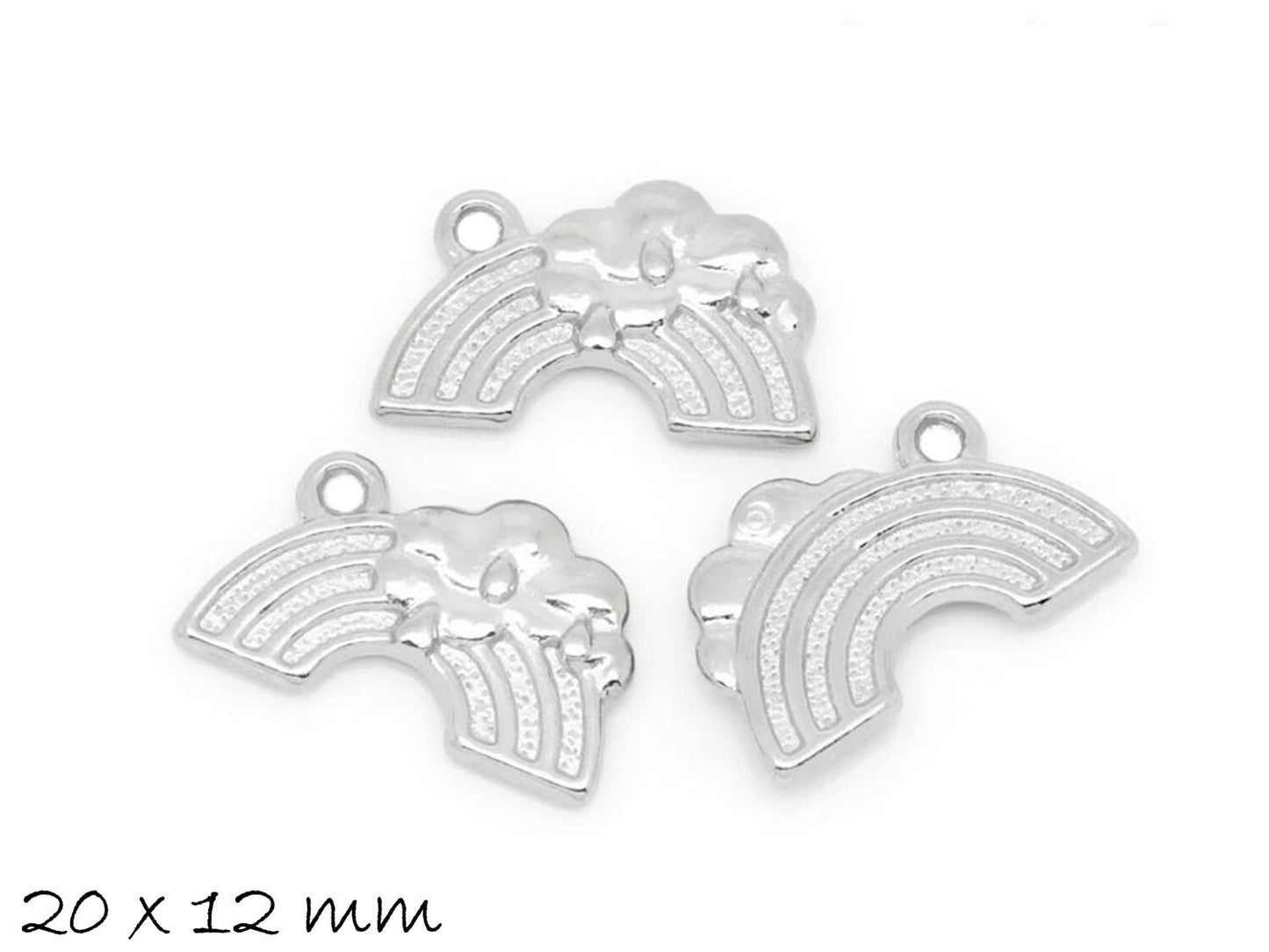 6 Stück Anhänger Regenbogen 20 x 12 mm silber