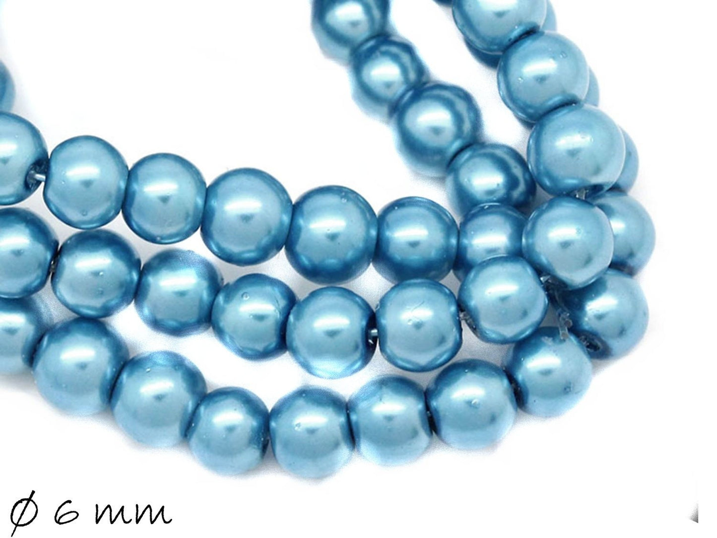 20 Stück Glasperlen in Perlmuttoptik, blau, Ø 6 mm