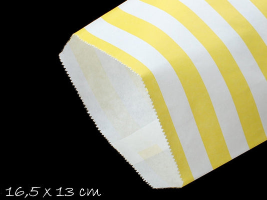 10 Papiertüten gelb weiß Streifen 13 x 16,5 cm