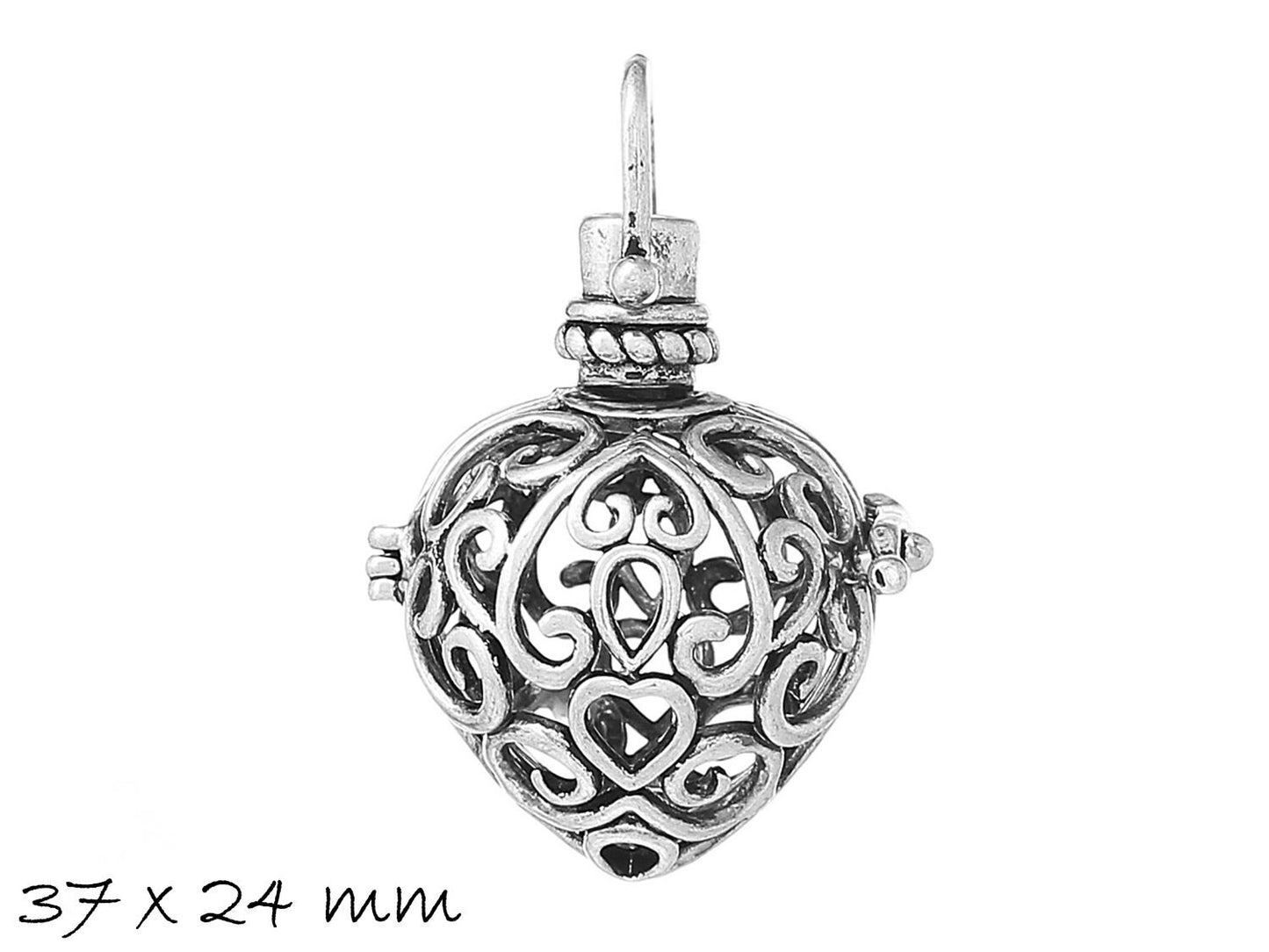 1 Stück Anhänger Wunschbox, Klangkugel, altsilber, Ø 37 x 24 mm