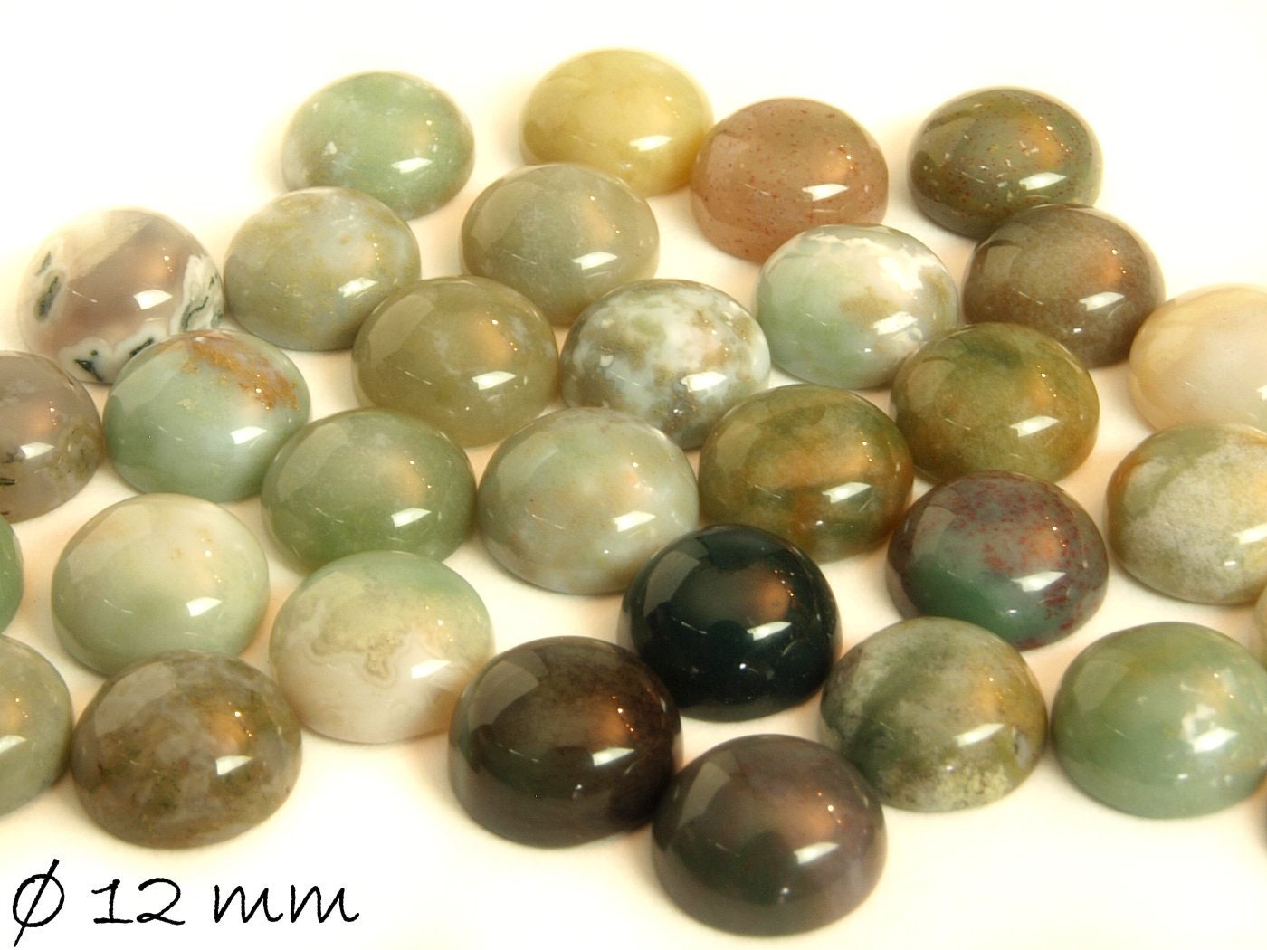 2 Stück Cabochons, Indischer Achat, 12mm