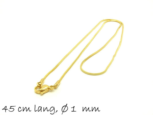 Fertige Schlangenkette Edelstahl, gold, 45 cm lang, Ø 1 mm