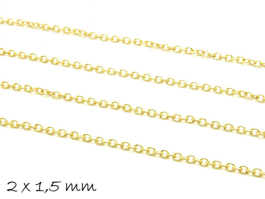 1,50EUR/m - 5 m Gliederkette, Edelstahl, gold, fein, 2 x 1,5 mm