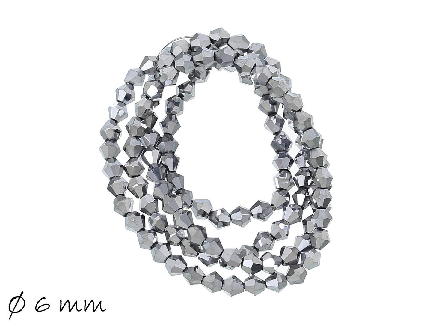 20 Stück Glassschliffperlen, Bicone, facettiert, silber, 6 x 6 mm