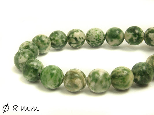 10 Stück Edelstein Perlen Baumachat, grün-weiß Ø 8 mm