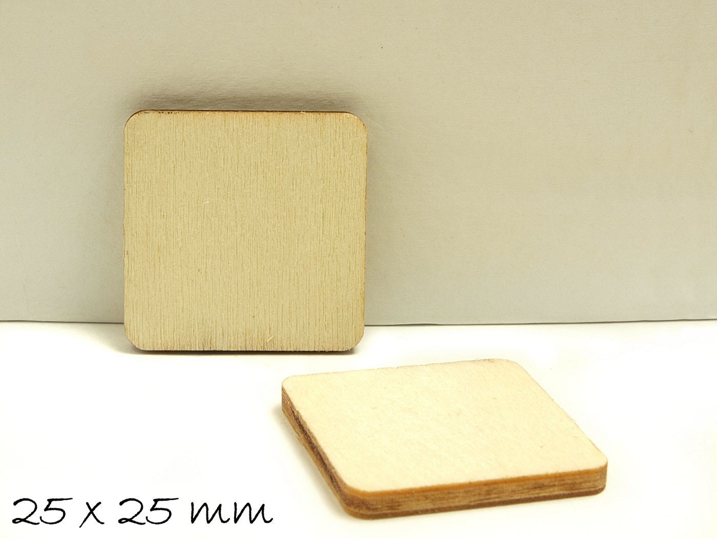 4 Stück Holz Cabochons, Quadrat, 25 x 25 mm