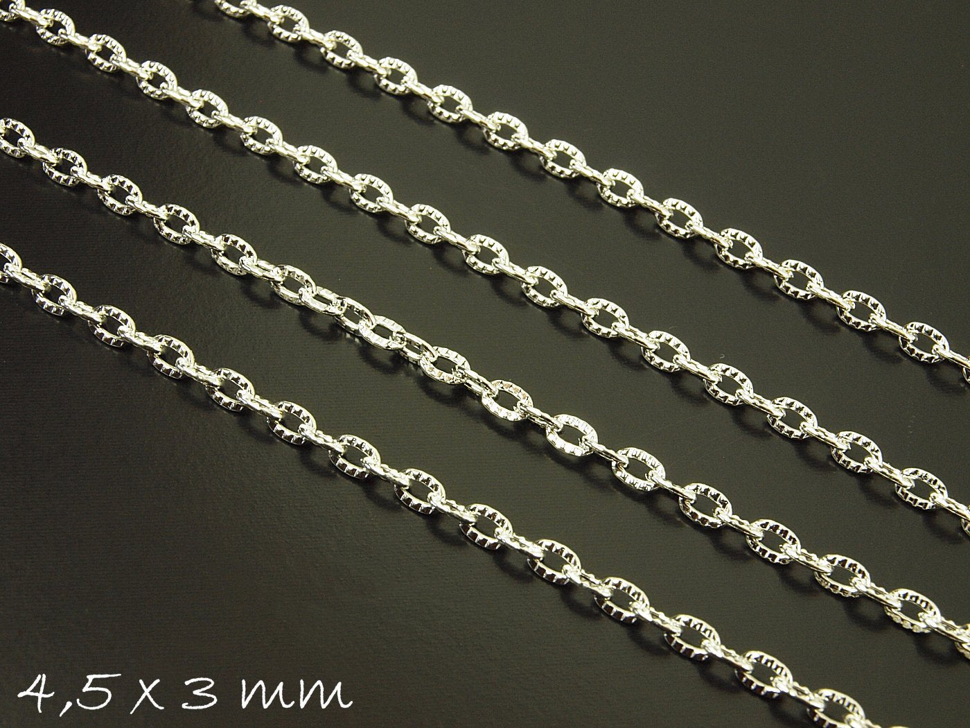 0,96EUR/m - 5 m Eisen-Gliederkette silber, fein, 4,5 x 3 mm