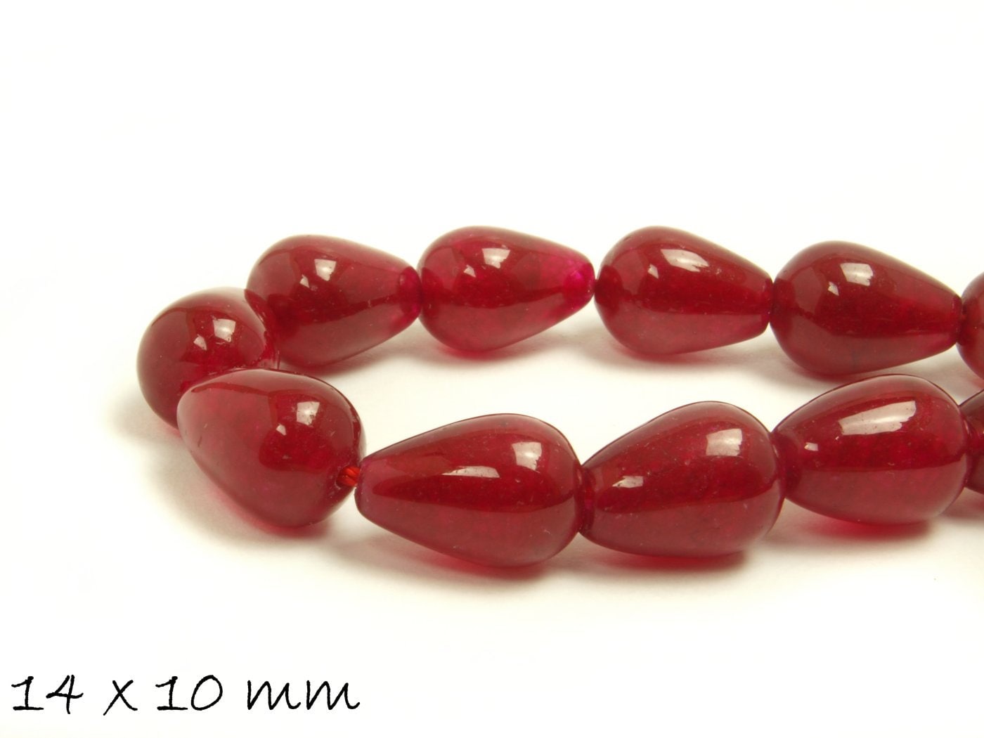 6 Stück Jadeperlen, Edelstein, Tropfen, rot 10 x 14 mm