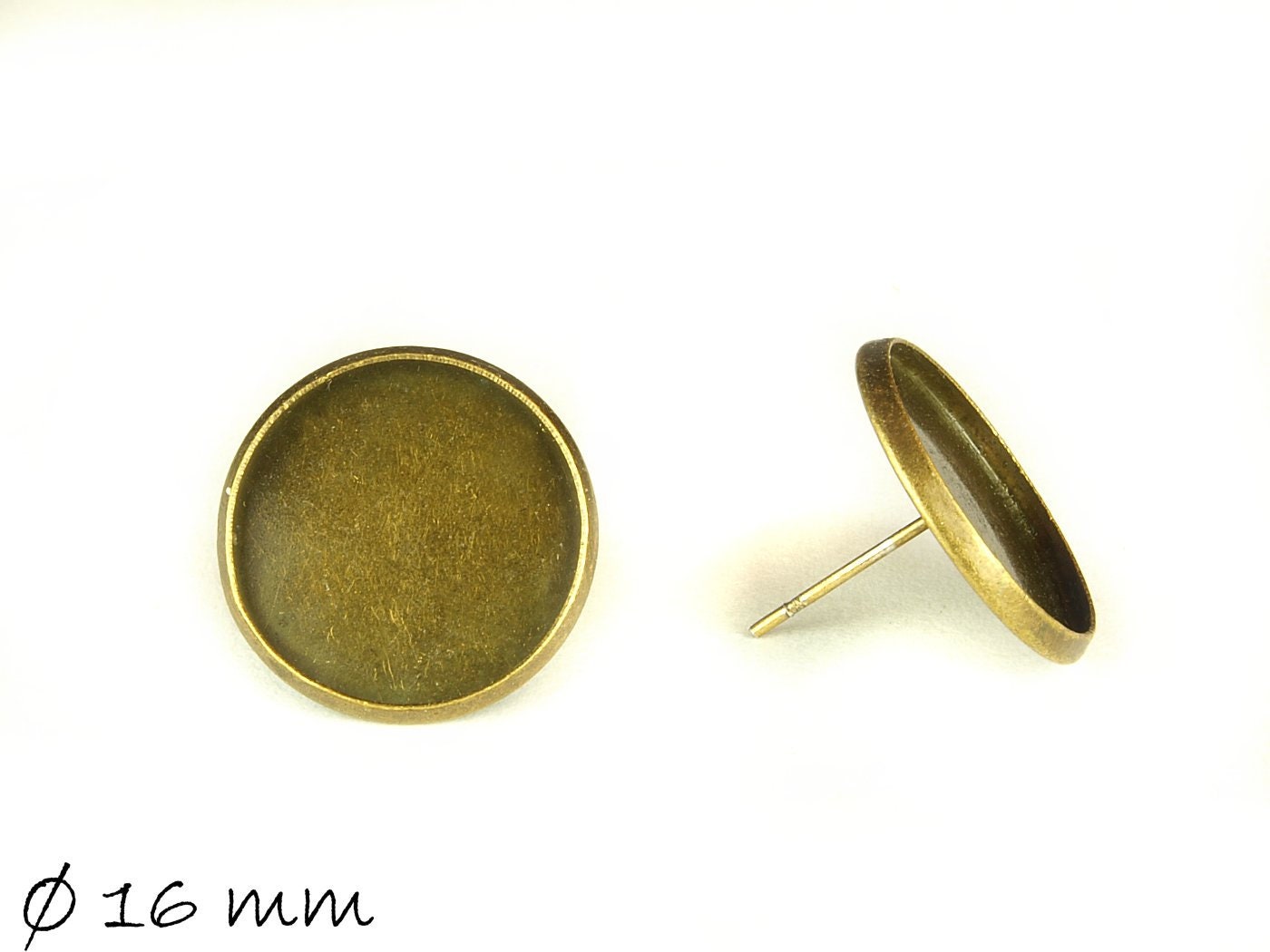 4 Stück Ohrstecker Rohling mit Fassung in bronze, 16 mm Ohrringe Stecker