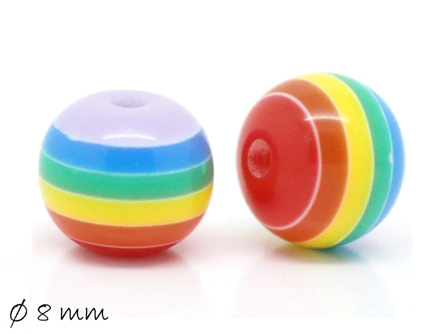 20 Stück Resin Perlen bunt, Regenbogen Ø 8 mm