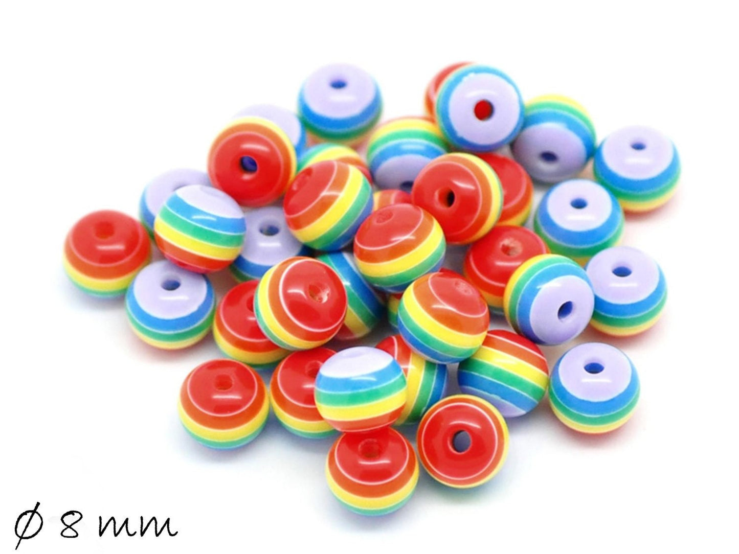 20 Stück Resin Perlen bunt, Regenbogen Ø 8 mm