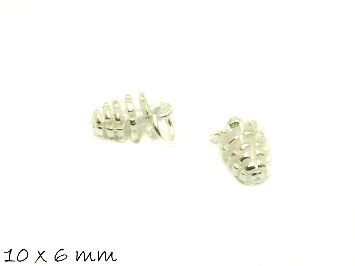 1 Stück Anhänger Tannenzapfen in Sterling Silber 925, 10 x 6 mm