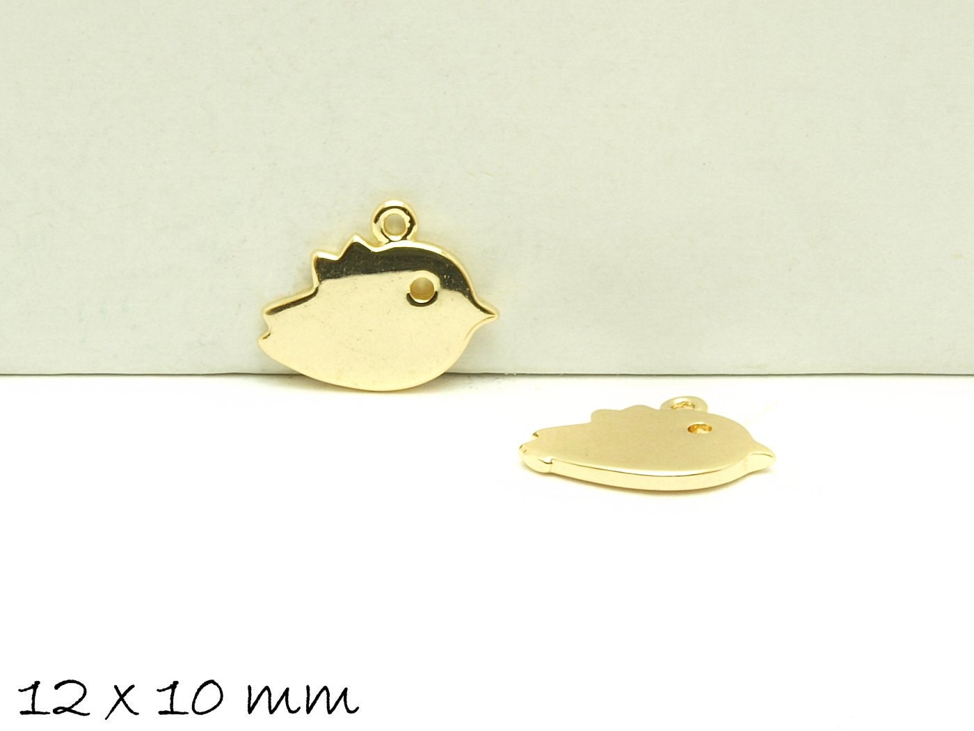 4 Stück Anhänger Vogel Spatz, Messing, gold, 12 x 10 mm