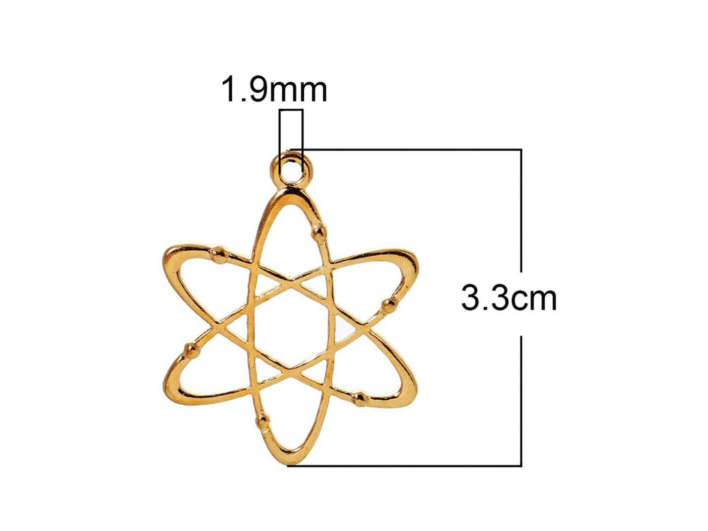 4 Stück Anhänger Atom gold 33 x 26 mm