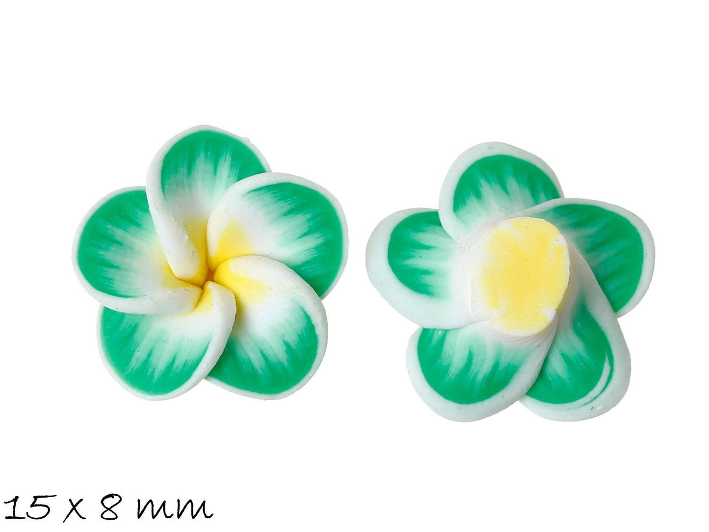 4 Stück Frangipani Blüten, Fimo Clay, grün 15 x 8 mm