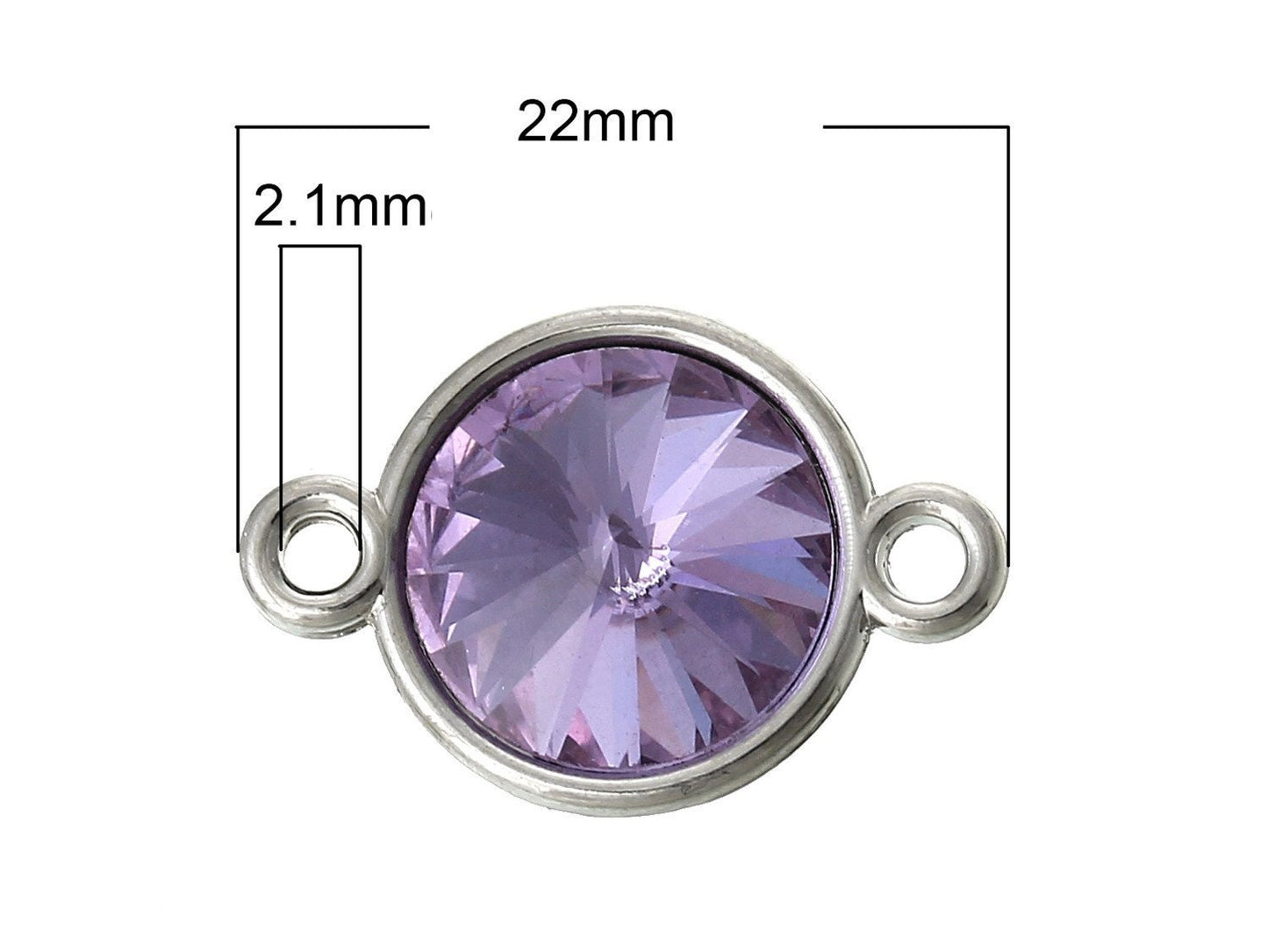 2 Stück Verbinder mit Strassstein in Flieder, lila, 22 x 15 mm
