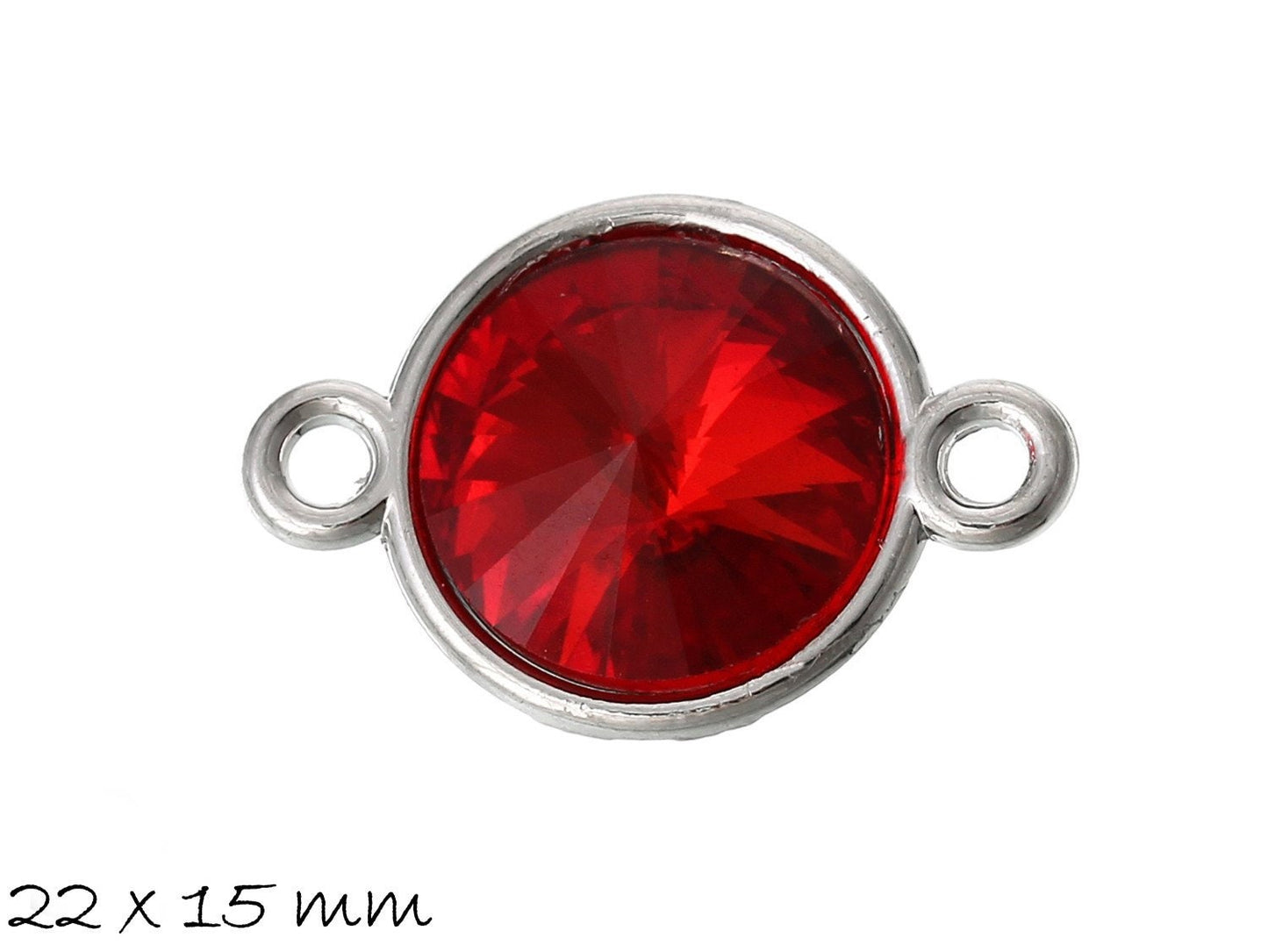2 Stück Verbinder mit Strassstein in Rot, 22 x 15 mm