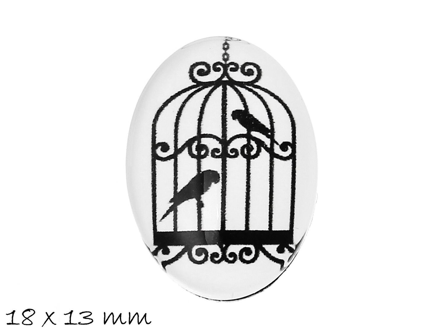 10 Stück beklebte Glas Cabochons, Vogel Käfig 18 x 13 mm