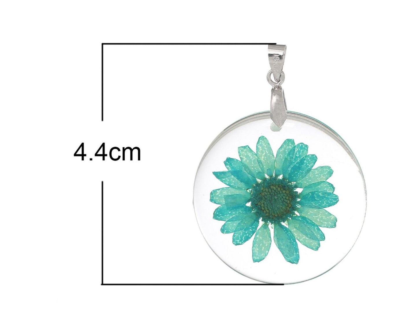 1 Stück Anhänger mit echter türkis-farbener Blüte - 44 x 32 mm