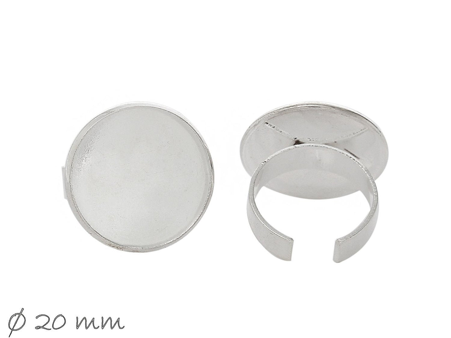 2 Stück Ring Rohlinge, silber, 20 mm Cabochonfassung