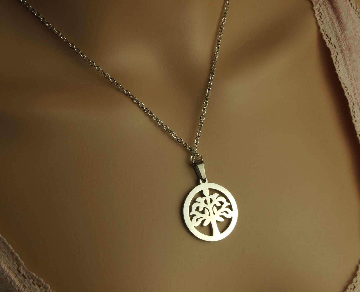 Kette Edelstahl Anhänger Baum Lebensbaum silbern