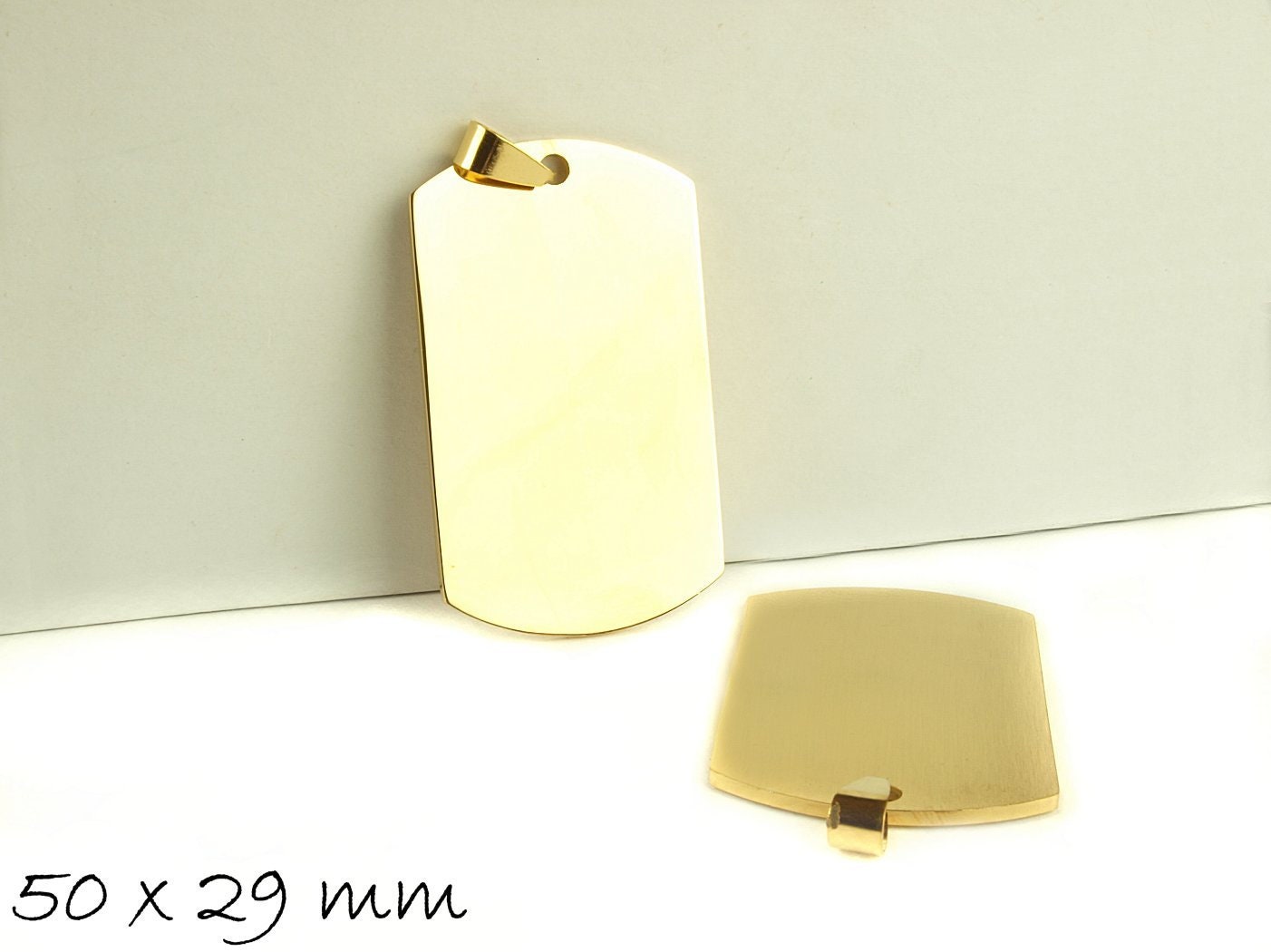 2 Stück Anhänger Stempel Plättchen Edelstahl Rechteck gold 50 x 29 mm Dog Tag