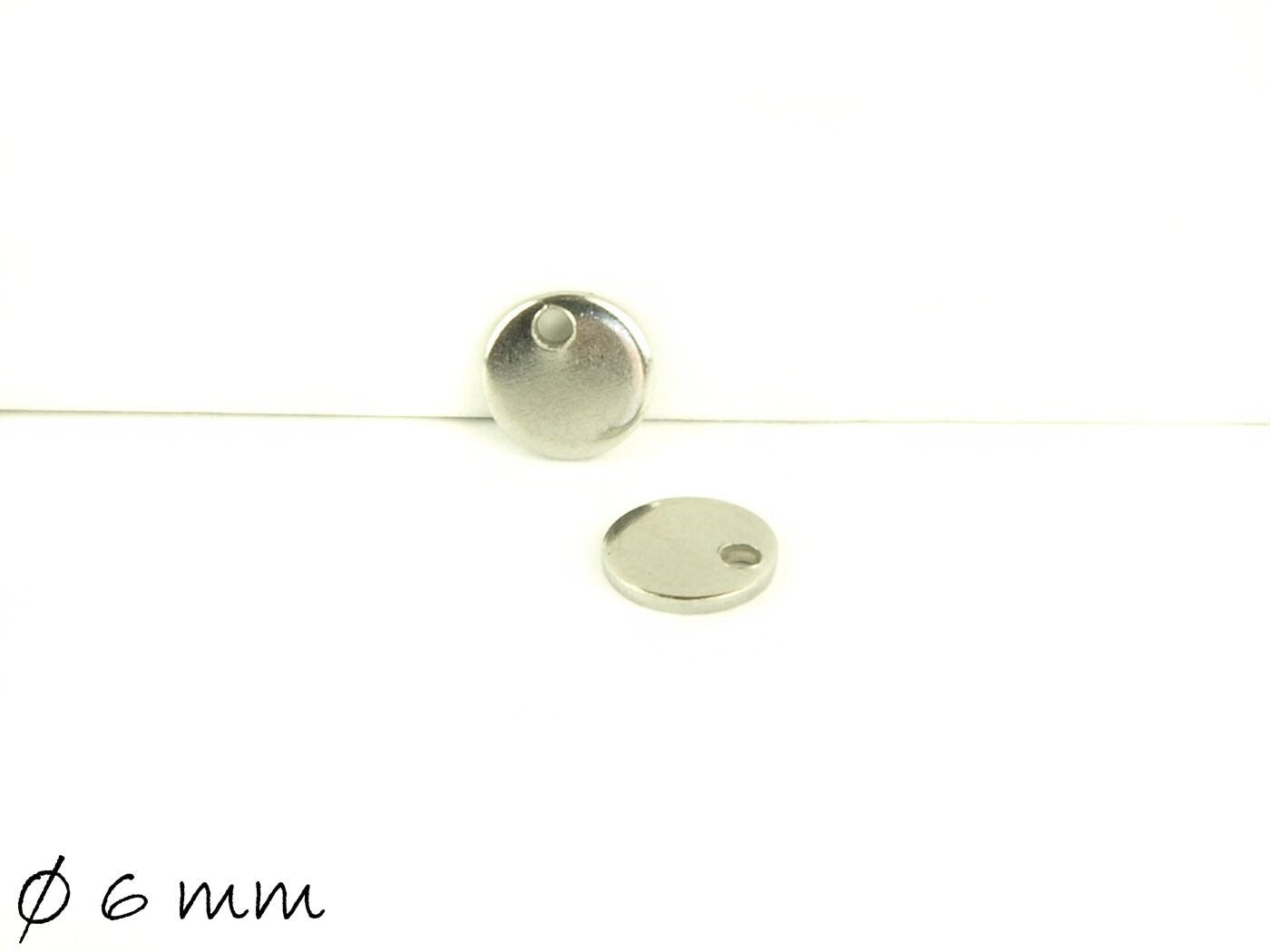 6 Stück Anhänger Edelstahl Stempel Plättchen, silber, Ø 6 mm