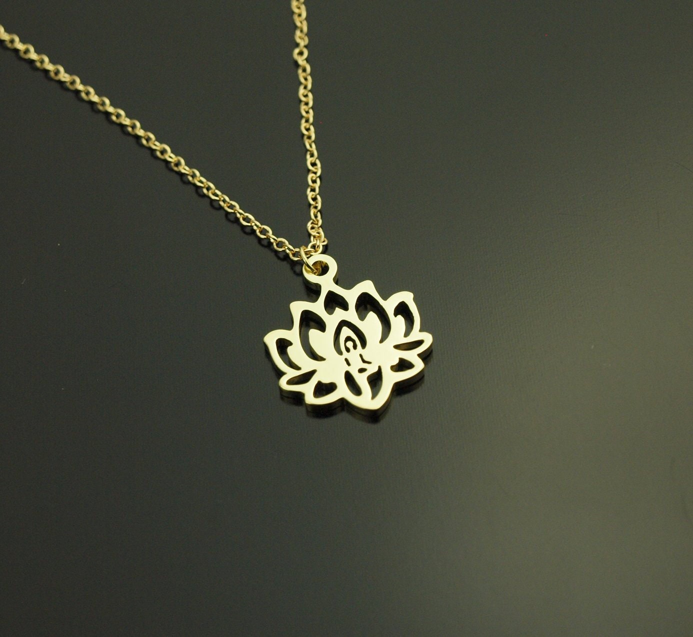 Kette Lotusblüte Yoga Blatt Anhänger golden Blüte Blume
