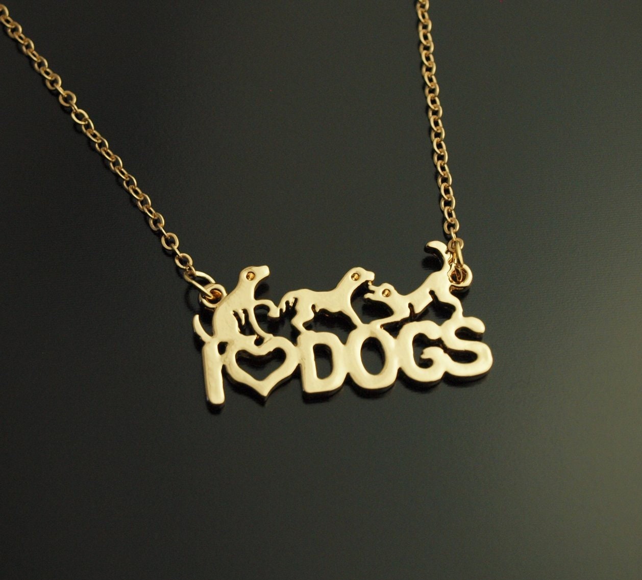 Kette I love dogs Hunde Herz Liebe Anhänger golden