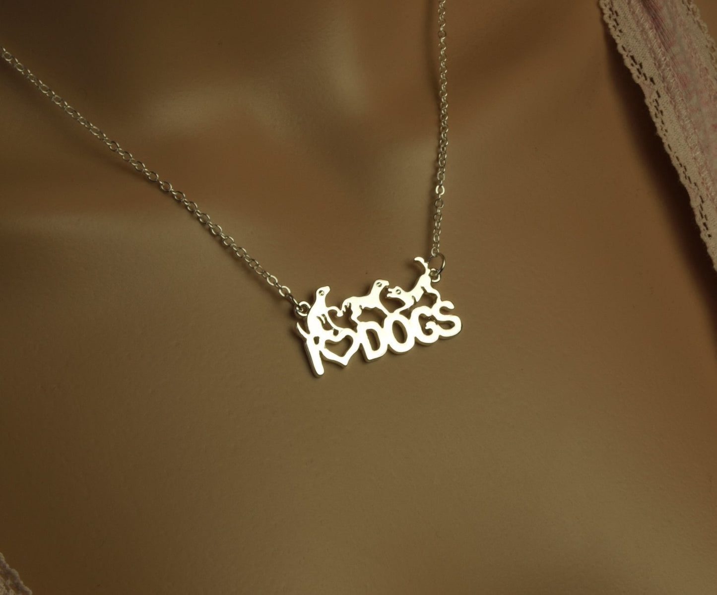 Kette I love dogs Hunde Herz Liebe Anhänger silbern