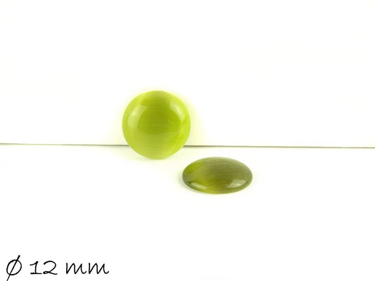10 Stück runde Cateye Glas Cabochons Ø 12 mm, oliv grün