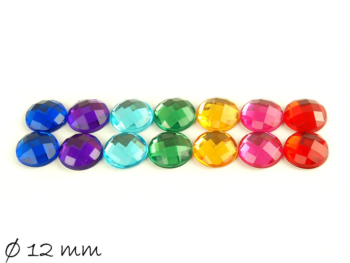 14 Stück runde Acryl Cabochons facettiert, 12 mm, Mix 3