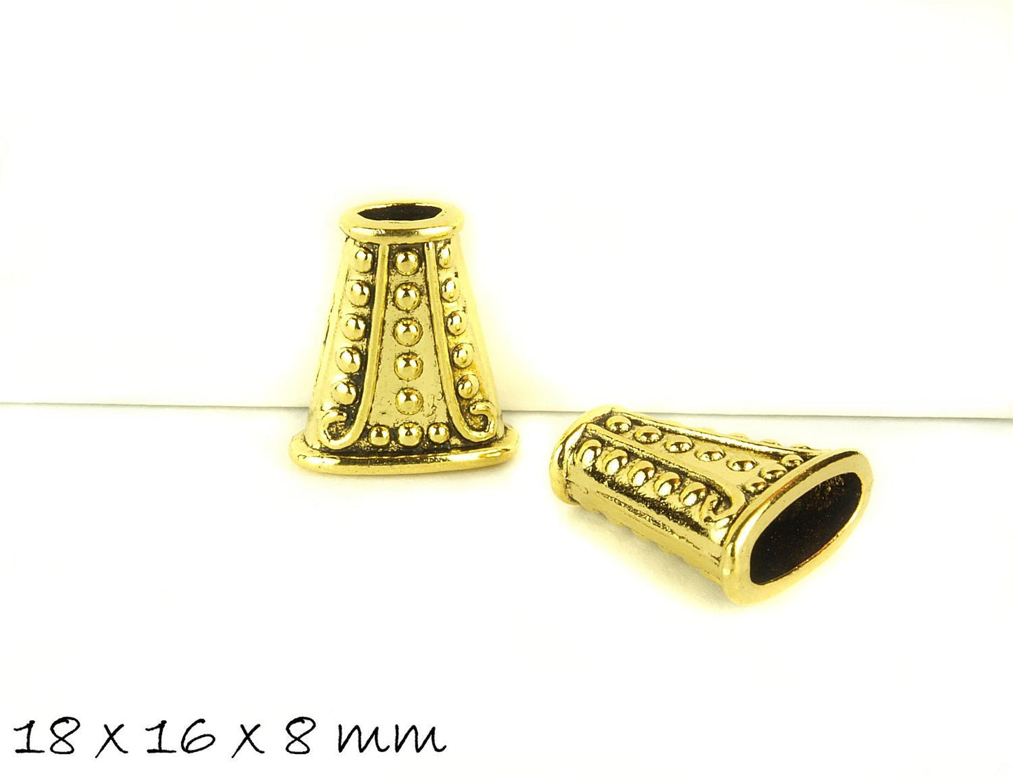 4 Stück Perlenkappe massiv altgold 18 x 16 x 8 mm