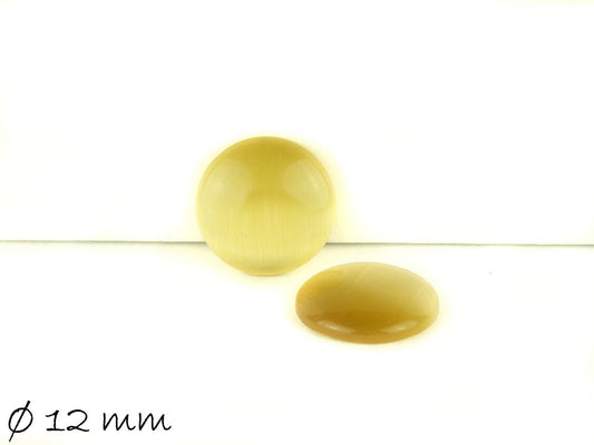 10 Stück runde Cateye Glas Cabochons Ø 12 mm, gelb