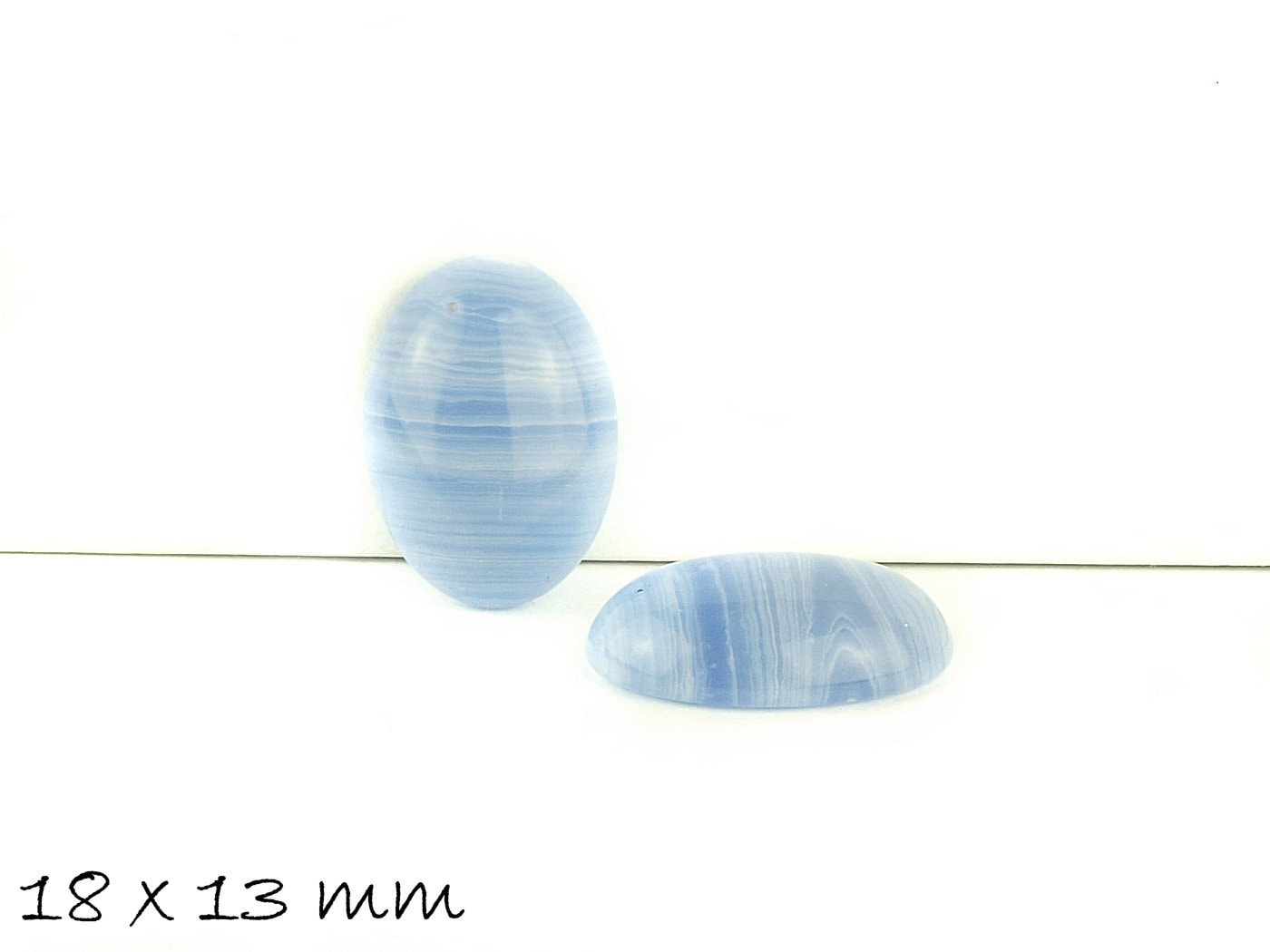 2 Stück Edelstein Cabochons, oval, blauer, gestreifter Achat 18 x 13 mm