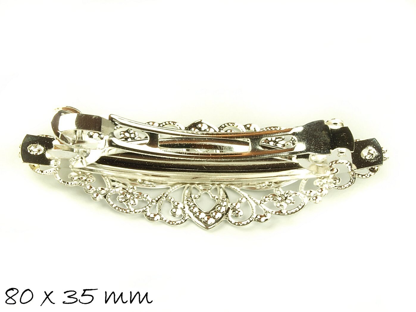 1 Stück. Haarspange mit Ornament Verzierung, silber, 80 x 35 mm