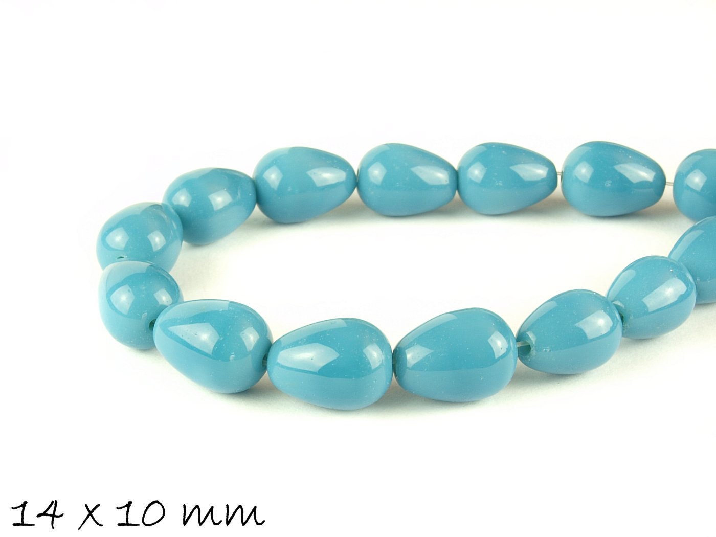 10 Stück Glasperlen Tropfen, blau, 14 x 10 mm