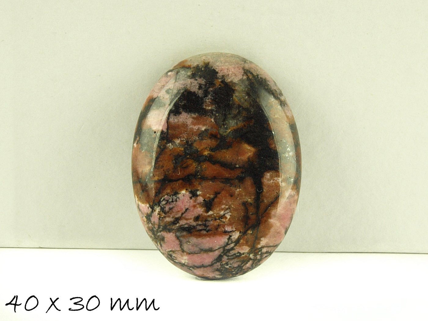 1 Stück Edelstein Cabochon, Rosenspat gemustert, 40 x 30 mm