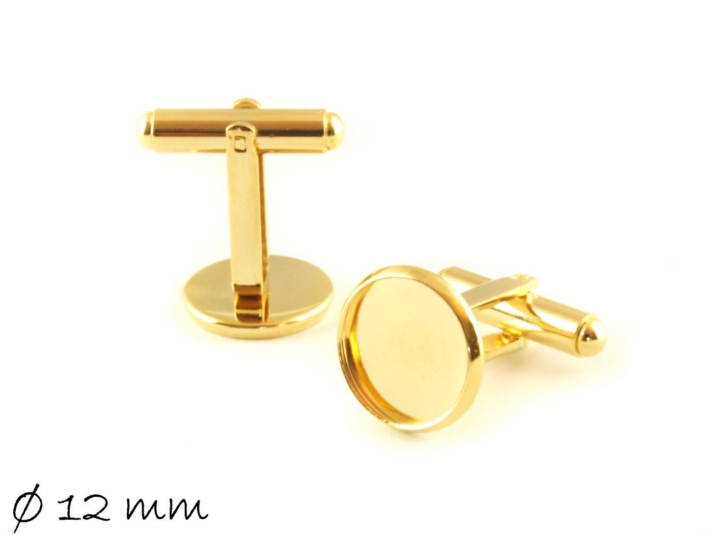 2 Stück Manschettenknöpfe mit Cabochonfassung aus Edelstahl, in gold, 12 mm
