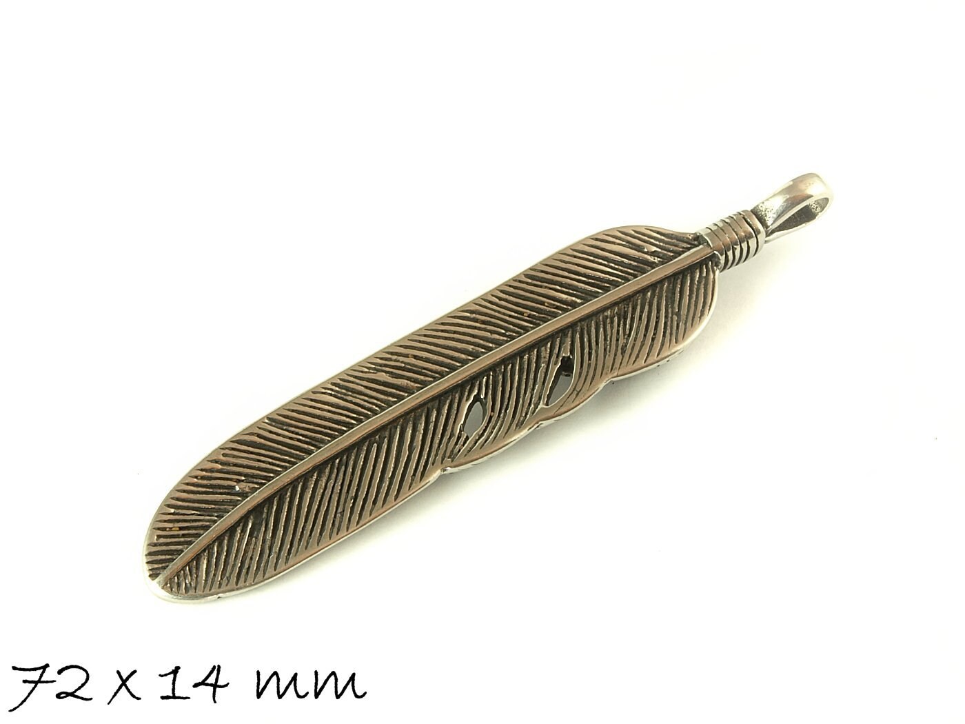 1 Stück Anhänger Feder mit Kreuz aus Edelstahl, 72 x 14 mm