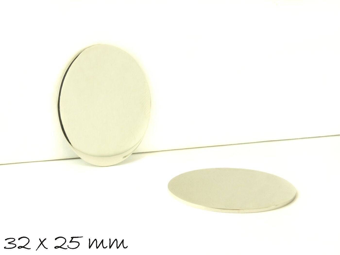 2 Stück Anhänger Edelstahl Stempel, oval 32 x 25 mm, silber, poliert, ungelocht